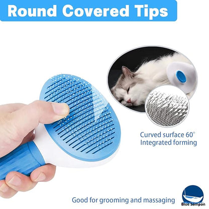 Cat Brush for Shedding, Self Cleaning Slicker Brush, Soft Silicone Self Cleaning for Short and Long Haired Cats for Grooming and Massaging
