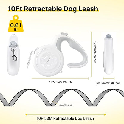 10Ft Auto-Brake Retractable Dog Leash for Small Medium Dogs Light Weight 360° Tangle-Free Strong Nylon Tape and Ergonomic Anti-Slip Soft Handle One-Handed Brake