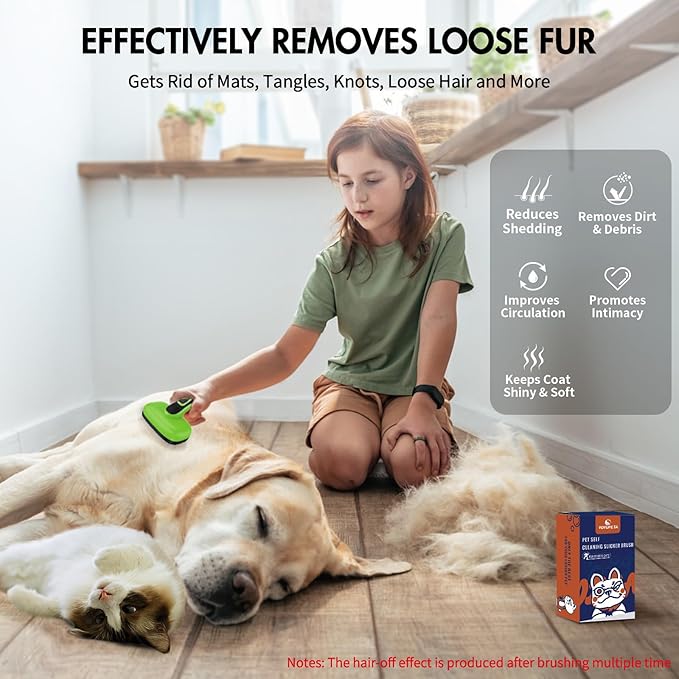 3PC Dog Brush Kit - Self-Cleaning Slicker Brush with Bath Brush & Undercoat Rake | Deshedding Tools for Large - Small Dogs & Cats, Professional Pet Grooming Set for Heavy Shedding, Green