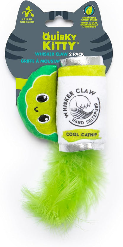 Quirky Kitty Whisker Claw & Lime Catnip Crinkle Plush Cat Toy, Pack of 2 | Soft Plush Toys with Textured Crinkle Sound | Enriched with Premium Catnip