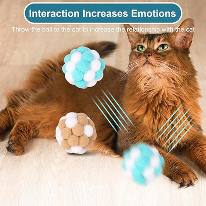 Cat Toys Balls 6 Pieces with Bells 5cm Soft Cat Pom Poms Balls Cats Interactive Ball Toy for Cats Kitten Indoor Outdoor Playing Chewing Scratching