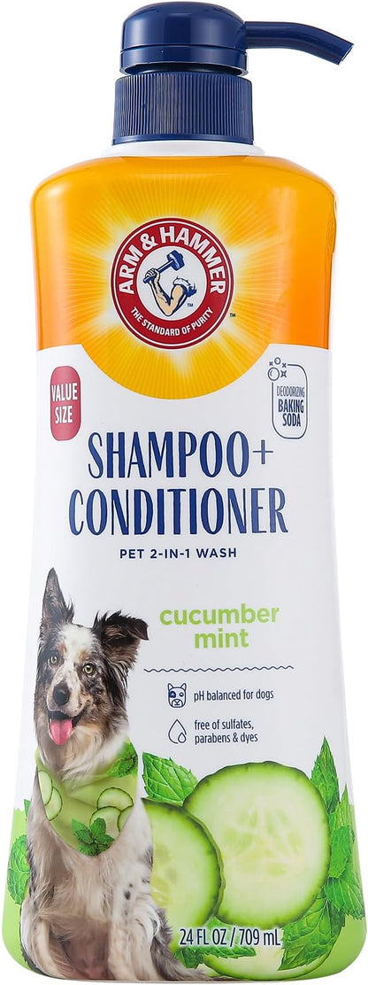 Arm & Hammer for Pets 2-in-1 Shampoo & Conditioner for Dogs, Value Size Bottle with Pump | Dog Shampoo & Conditioner in One | Cucumber Mint, 24 Ounce Bottle Dog Shampoo and Conditioner for All Dogs