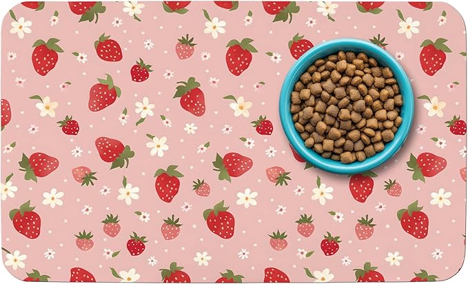 Patterned Cat & Dog Bowl Mat for Food and Water, 12"×20" Quick Dry Absorbent Pet Feeding Mat, Eco-Friendly Dog Placemat