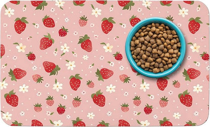 Patterned Cat & Dog Bowl Mat for Food and Water, 12"×20" Quick Dry Absorbent Pet Feeding Mat, Eco-Friendly Dog Placemat