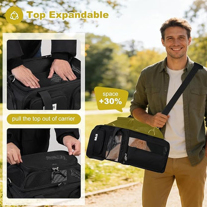17x13x8 Frontier Allegiant Breeze Airline Approved top Expandable pet Carrier for Extra-Small Dog/Small cat up to 5 lbs(All Black)