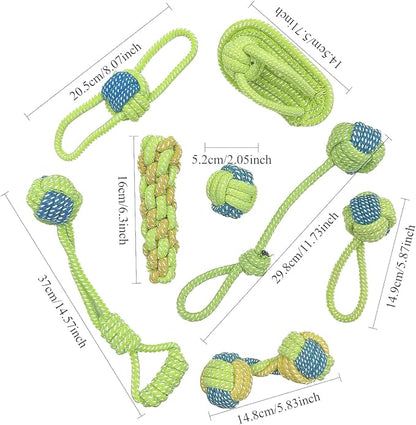 Dog Rope Toys for Small and Medium Dogs Durable Chew Toys for Aggressive Chewers Handwoven Interactive Tug of War and Fetch Toys for Teeth Cleaning, Stress Relief, Training (8Pcs, Ball and Slippers)