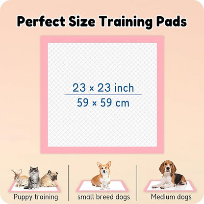 MoMoCo Pink Puppy Pads 23" x 23", 6-Layer Super Absorbent Dog Pee Pads, Leak-Proof Training Pads for Hardwood Floors & Apartments, Flash-Dry Disposable Potty Pads for Puppies & Senior Dogs, 100 Count