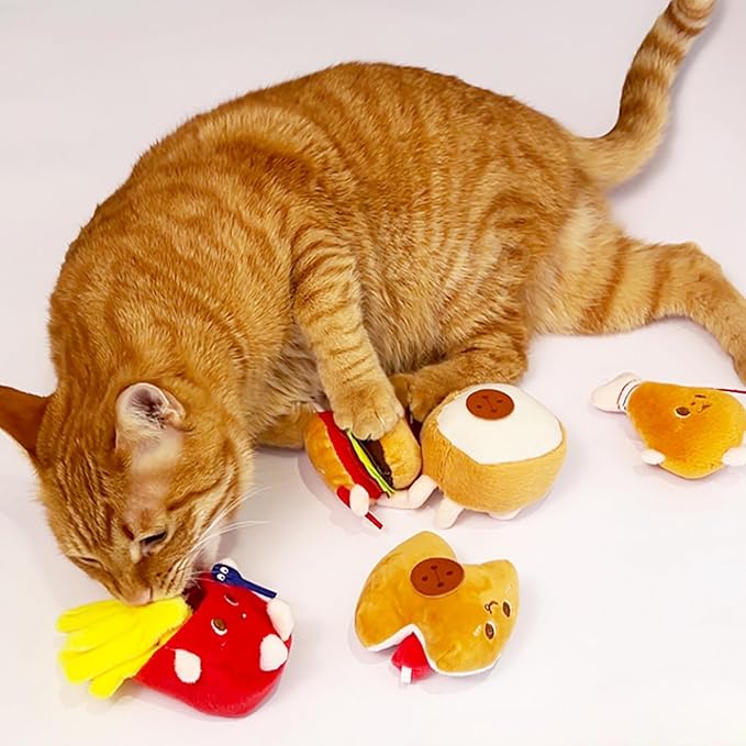 Cat Toys Hamburger, 5 Pack Catnip Toys Bread for Indoor Cats, Cute Durable Kitten Chew Toys, Interactive Cat Kicker Toys for All Breeds, Catmint Kitten Teething Toys