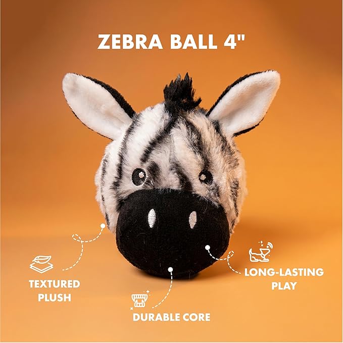 Pet Lou Ez Squeaky Ball Twin Pack - Giraffe and Zebra, 4-inch Height