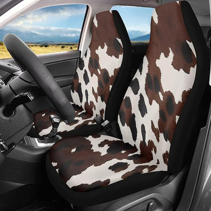 Brown Cow Print Car Front Seat Covers Waterproof Car Seat Cover for Front Seat Set of 2 Removable Automotive Accessories Elastic Fabrics Universal Fit Most Cars,SUV, Trucks