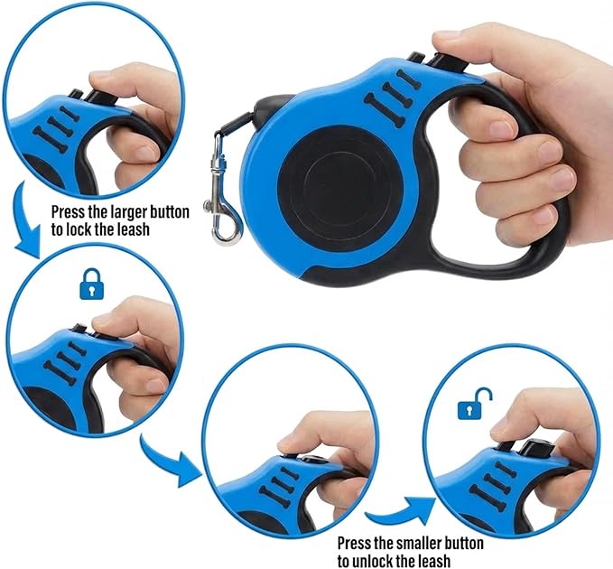 PETIMP Retractable Dog Leash Lightweight 16FT Leash Claw Print, with Folding Bowl,Dispenser,Rubbish Bags, for Small Medium Dogs(Blue)