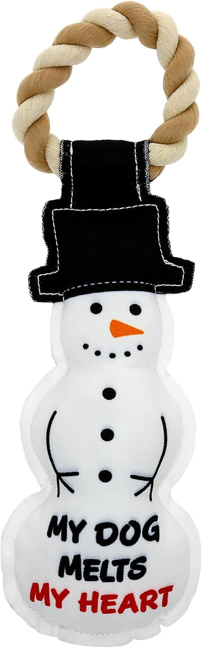 Pavilion - My Dog Melts My Heart - 12" Snowman Puppy Dog Toy with Rope Handle K-9 Furry Companion Christmas Present