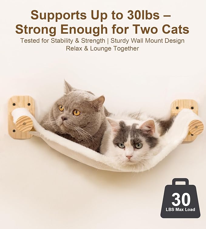 Cat Wall Shelves Set of 4, with 1 Floating Fabric Hammock, 2 Ladders with 4 Steps Each & 1 Flat Shelf – Wall Mounted Bed Furniture & Climber for Large Cats, Indoor Playground