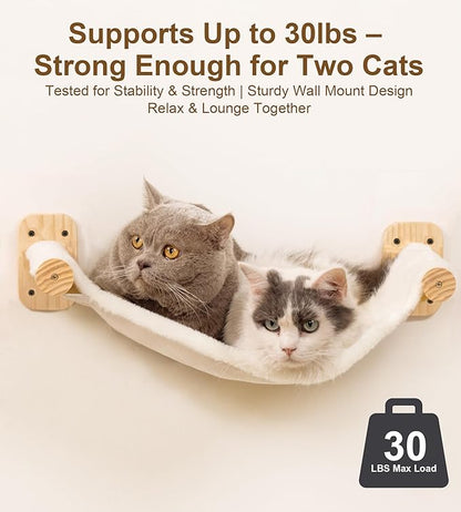 Cat Wall Shelves Set of 4, with 1 Floating Fabric Hammock, 2 Ladders with 4 Steps Each & 1 Flat Shelf – Wall Mounted Bed Furniture & Climber for Large Cats, Indoor Playground