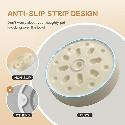 Ceramic 0.9 Cup Raised Slow Feeder Dog Bowl Set, Elevated 6.1inch Water Bowl and 6.1inch Slow Dish with Wooden Stand for Small Dogs (2 x Light Yellow+ Stand)