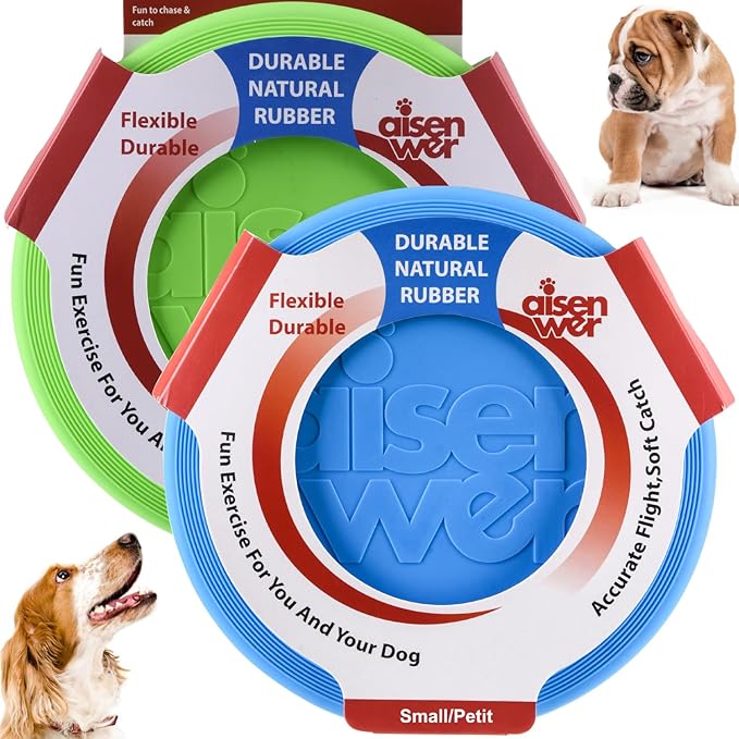 Dog Flying Disc - Durable Rubber Dog Toy for Fetch - Interactive Lightweight Flyer Dog Toys for Outdoor Playtime - Safer Disc for Healthy Activity - for Small/Medium Dogs 2 Pack