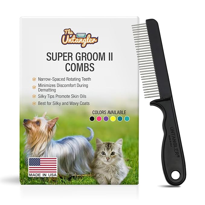 Super-Groom Combs with Smooth Rotating Teeth for Painless Mat Removal (JetBlack, 30 Narrow-Spaced Teeth)