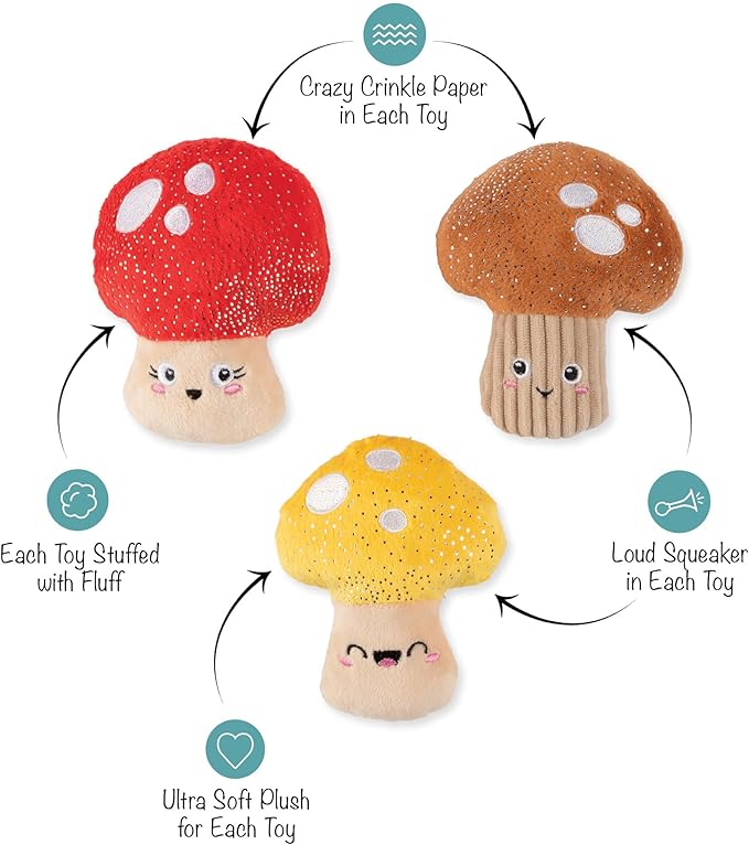 Fringe Studio Plush Dog Toy, 3 Pieces Set, SHROOMING, Pet Shop Collection (662176)
