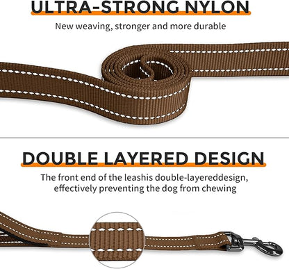 Kazazoo Hands-Free Dog Leash with Adjustable Length 6-9FT + Dual Padded Handles Reflective Safety for Walking, Jogging & Training| Suitable for Medium to Large Dogs & Puppies Brown-L
