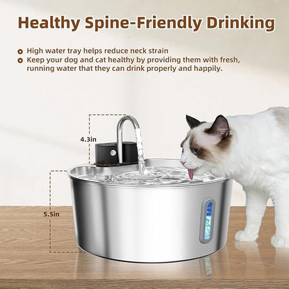 Dog Water Fountain for Large Dogs, 7L/1.8Gal 4200mAh Cordless Water Dispenser for Dogs, Stainless Steel Automatic Pet Water Fountain Indoor/Outdoor with Ultra-Quiet Pump Multi-Filter, Easy Clean