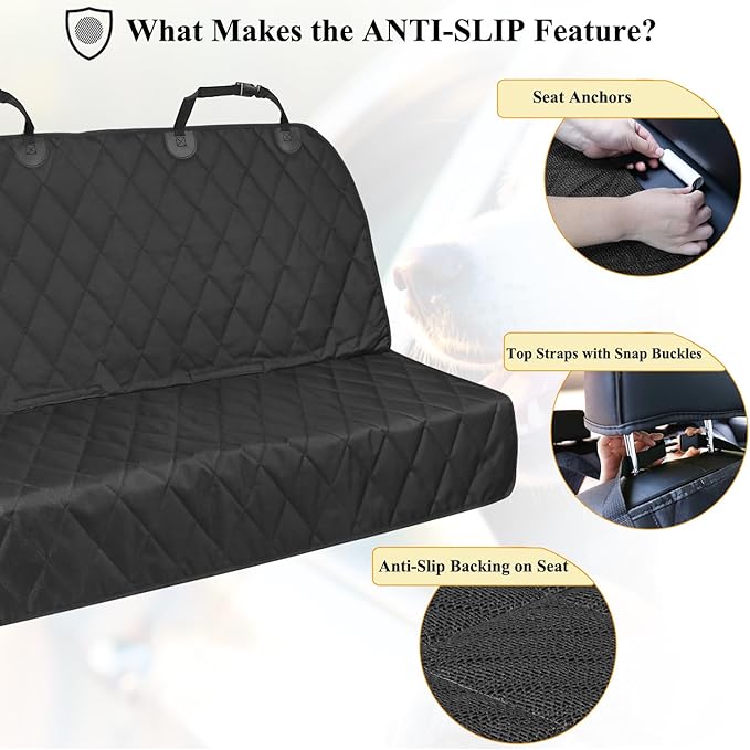 VIVAGLORY Dog Seat Cover Quickcover Seat Protector for Dog, Backseat Cover for Car, Back Rear Backseat Bench Protector, Standard, Black