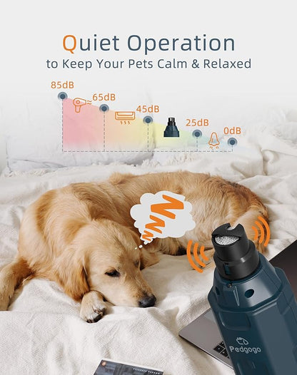6-Speed Dog Nail Grinder& 4 Extra Grinding Heads Super Quiet (45 db)Pet Nail grinder with 2 LED Lights 12000RPM & 3 Grinding Ports with Dust Cap Dog Nail Trimmer for Large Medium Small Dogs