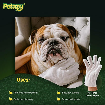 Pet Glove Wipes for Dogs & Cats – Hypoallergenic Thick Cleaning Gloves with Aloe & Coconut Oil for Paws, Face, Ears & Butt, Instant No Rinse Grooming Wipes to Deodorize and Hydrate, 25 Pack