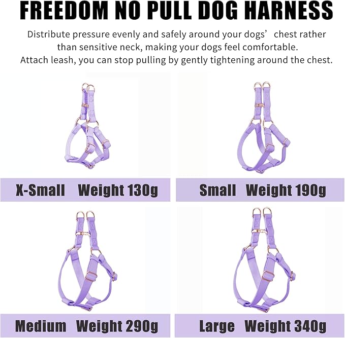 Soft Leather No Pull Dog Harness - Adjustable Step in Dog Harness with Rose Gold Heavy Duty Metal Buckle, Freedom Nylon Dog Halter Vests for Small Medium Large Dogs Easy Walking Training (Purple,S)