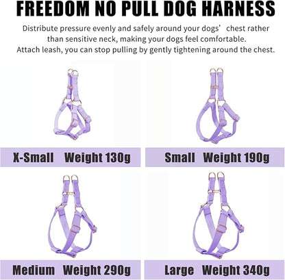 Soft Leather No Pull Dog Harness - Adjustable Step in Dog Harness with Rose Gold Heavy Duty Metal Buckle, Freedom Nylon Dog Halter Vests for Small Medium Large Dogs Easy Walking Training (Purple,S)