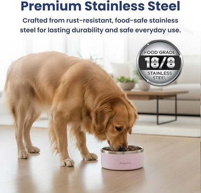 PawsPik 64oz 18/8 Stainless Steel Slow Feeder Dog Bowl, Double-Wall Non-Slip Metal Dog Bowl for Fast Eating Medium & Large Breeds, Detachable Slow Feeder Insert, Dishwasher Safe (Cherry Blossom Pink)