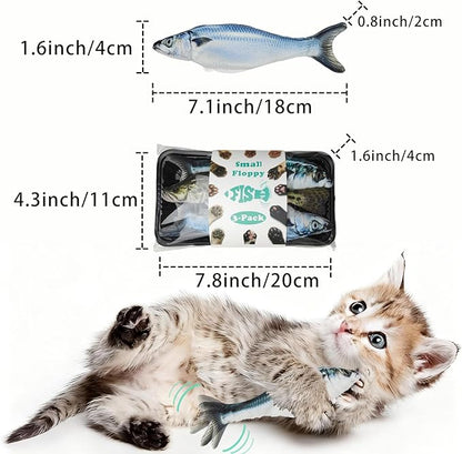 Realistic Floppy Fish Cat Toys, 3 Pack Mini-Sized, Moving Cat Toy Flopping Fish for Indoor Kitten, Sardine/Saury/Bass Interactive Cat Toys, Touch Activated, Rechargeable.