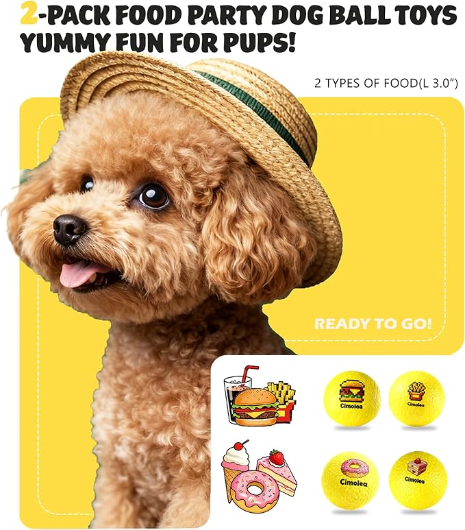 Dog Balls Tennis balls for Dogs, Interactive Dog Toys for Aggressive Chewers ,Indestructible Dog Toy to Keep Them Busy, Puppy Chew Toys for Teething, Durable Dog Ball for Medium Small (Fast Food-3.0")