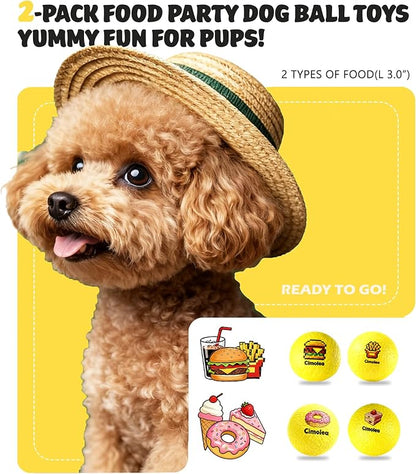 Dog Balls Tennis balls for Dogs, Interactive Dog Toys for Aggressive Chewers ,Indestructible Dog Toy to Keep Them Busy, Puppy Chew Toys for Teething, Durable Dog Ball for Medium Small (Fast Food-3.0")