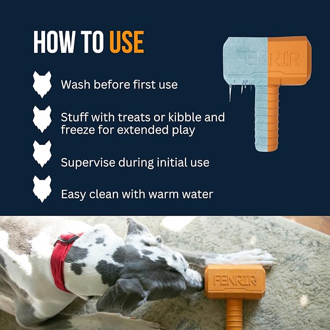 Fenrir Hammer Dog Chew Toy Strong Rubber Stuffable Enrichment Toy for Chewers (Blue, Large)