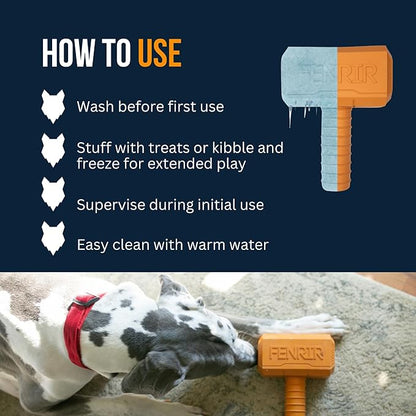 Fenrir Hammer Dog Chew Toy Strong Rubber Stuffable Enrichment Toy for Chewers (Blue, Large)