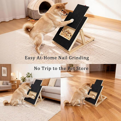 Dog Nail Scratch Board with Treat Drawer,Wooden Nail Filing Pad for Dogs - Adjustable Home Grooming Tool with Durable Self-Adhesive Sandpaper,Suitable for All Breeds