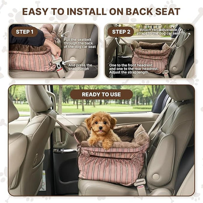 BurgeonNest Dog Car Seat for Small Dogs, Calm Blue Pet Car Bed Under 25 lbs, Soft Booster Fully Detachable and Washable Cat Carseats with Storage Pockets and Clip-On Leash Portable Travel Carrier