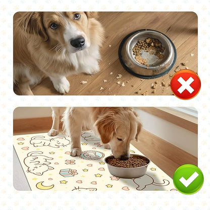 Cute Sweet Cat Food Mat for Dog Food Mat Food and Water Bowl Pet Feeding Bowl Mats for Pet Feeding Areas Easy Clean Fast Dry Feedings Pad Cats, Kittens & Small Dogs 24" x 16"