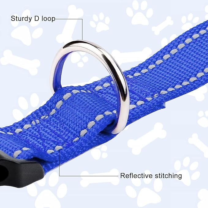 FunTags Reflective Dog Collar, Sturdy Nylon Collars for Small Girl and Boy Dogs, Adjustable Dog Collar with Quick Release Buckle, Navy Blue