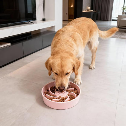 Ceramic Slow Feeder Dog Bowl, 1.5 Cup Dog Food or 20oz Water, Slow Eating Bowl for Small Breed, Maze Puzzle Feeder for Fast Eaters, Anti-Choking Stop Bloat, Non-Slip BPA Free (Pink)