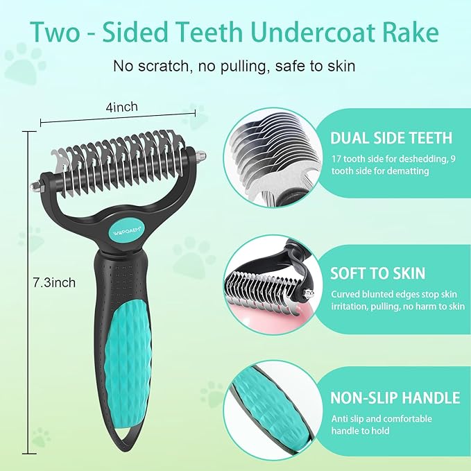 5 PCS Self Cleaning Slicker Brush & Undercoat Rake & Bath Brush & Flea Comb & Pet Comb & Steam Brush for Dogs and Cats,Professional Deshedding Dematting Tool for Long and Short Haired Pets