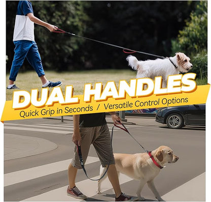 VIVAGLORY Dog Leash Twingrip Double Handle Dog Leash with Traffic Handle Control & 2 Loop for Walking & Training, Reflective Heavy Duty for Puppy Pet Collar, 5ft x 1in, Black