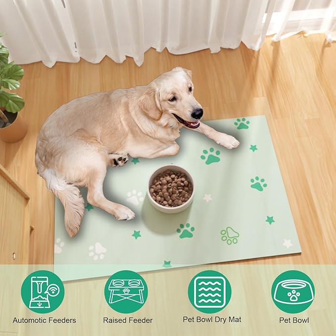 Pet Feeding Mats 16"x24"- Absorbent Dog Mat for Food and Water, Large Pet Food Mat, Rubber Mat for Dog Bowls, Pet Food Mats for Floor, Mat for Cat Food and Water Bowls