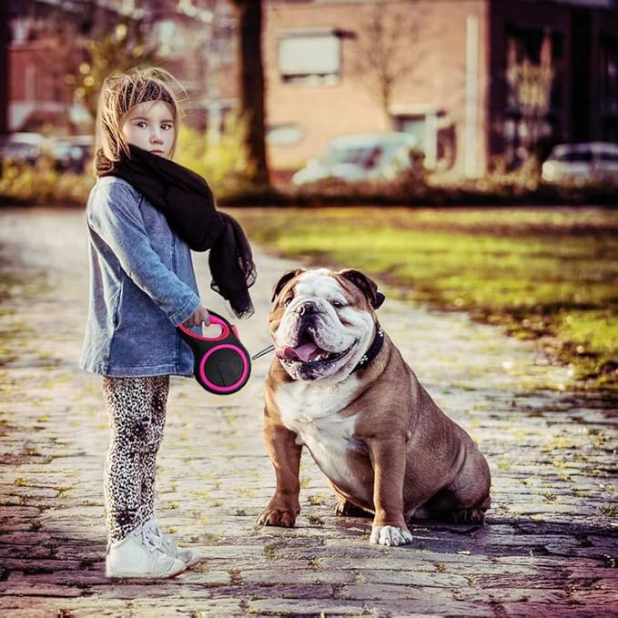 Segarty 26ft Dog Leash Retractable, 8m Dog Leads Long for Medium Large Breed Pets 44-110Lbs, No Tangle Nylon Tape and 1 Button Break & Lock Heavy Duty Leash for Training Running, Pink