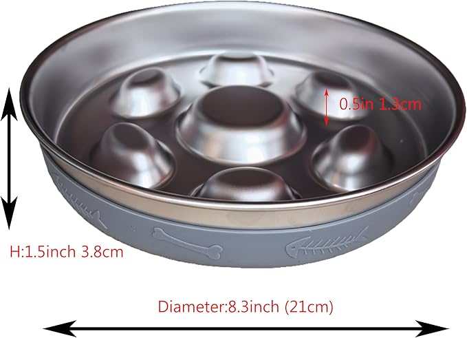 2-4 Cup Slow Feeder Cat Dog 304 Stainless Steel,Metal Food Bowl for Big Medium Small Breed Pet with Non-Slip Mat