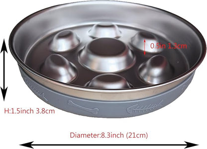 2-4 Cup Slow Feeder Cat Dog 304 Stainless Steel,Metal Food Bowl for Big Medium Small Breed Pet with Non-Slip Mat