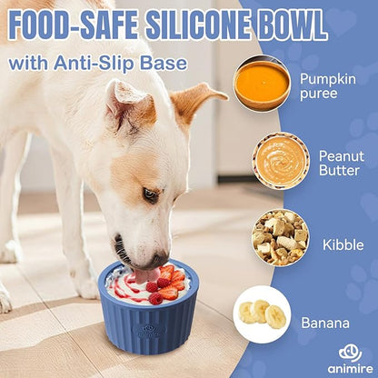 Dog Lick Bowl, Anxiety Relief Dog Licking Mat Freezer Treat Dispenser, Non-Slip Anti-Choking Silicone Slow Feeder Lick Bowl for Small Medium & Large Breed Dogs, BPA Free(Deep Blue,M-L)