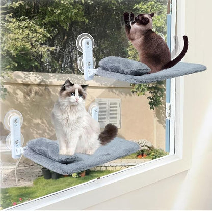 2-Pack Cat Window Perch for Cats Inside Cordless, Sturdy Foldable Cat Hammock Bed for Window with Pillow, Pet Window Seat with Metal Frame and Reversible Cover, Pet Perch Bed Shelf for Cats Inside(L)