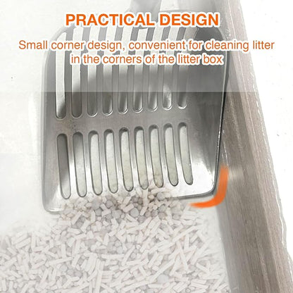 Cat Litter Scoop, Kitty Metal Scooper, Aluminum Alloy Sifter, Kitten Pooper Lifter, Deep Shovel, Long Handle, Poop Sifting, Durable, Heavy Duty, for Litter Box