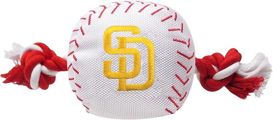 MLB SAN DIEGO PADRES Baseball Rope Toy for DOGS & CATS. Tough nylon, Sporty Baseball Design, Heavy-duty ropes with Inner SQUEAKER